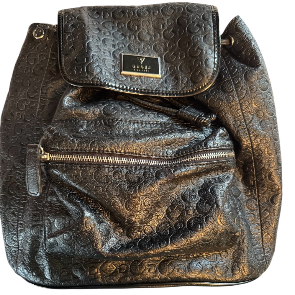 Guess Backpack in Black embossed leather